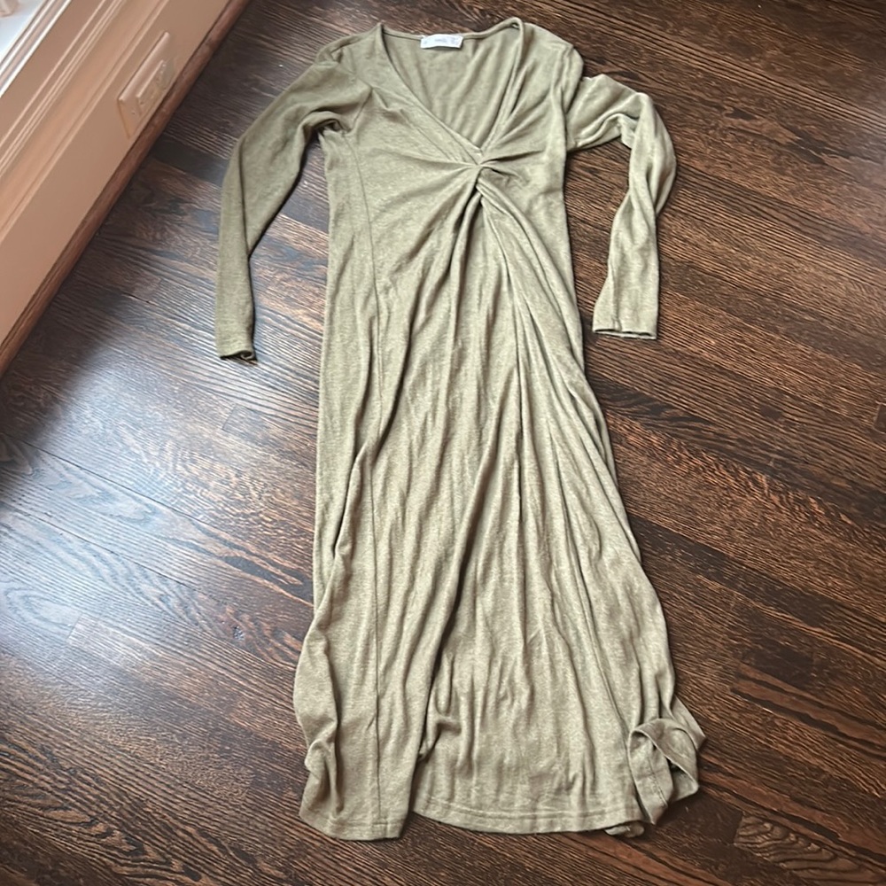 Hunter Green V Neck Sweater Dress